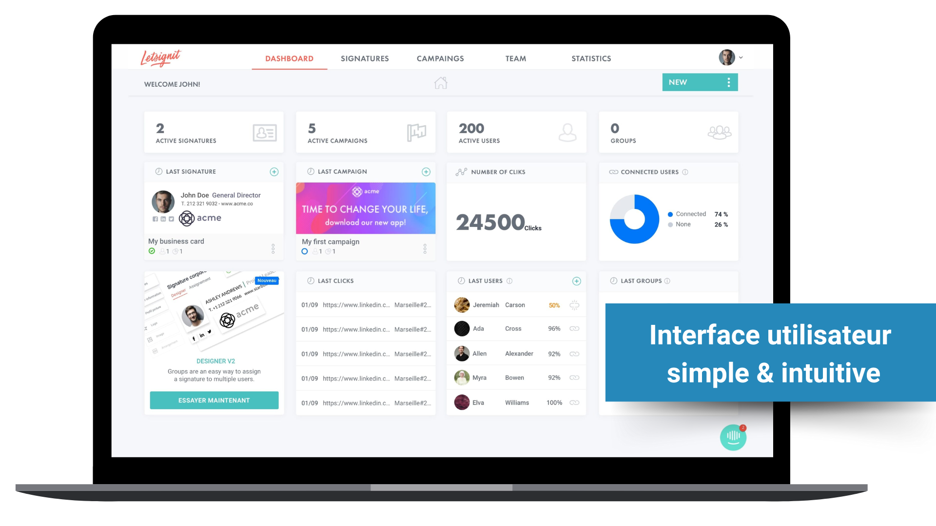 Interface intuitive de gestion de signature d'email